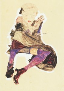 Oturan Çizgili Çoraplı Kız; Oturan Çizgili Çoraplı Kız, 1910 by Egon Schiele