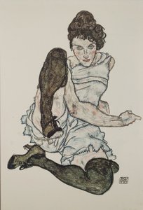 Oturan Bacakları Çekilmiş Kadın, 1917 by Egon Schiele