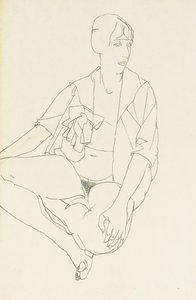 Açık bluzlu çıplak kadın, 1913 by Egon Schiele
