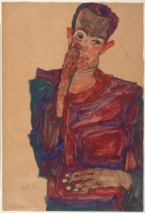Göz Kapağı Aşağı Çekilmiş Otoportre, 1910 by Egon Schiele