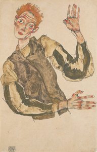 Çizgili Kolçaklı Otoportre, 1915 by Egon Schiele