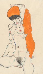 Orange Drapery recto ile Ayakta Çıplak: Kolları Kaldırılmış Çıplak Çalışması, 1914