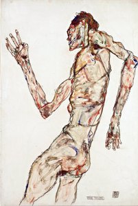 Dansçı - Schiele, Egon (1890-1918) - 1913 - Siyah tebeşir, Kağıt üzerine guaj - 48,3x32,3 - Leopold Müzesi, Viyana by Egon Schiele