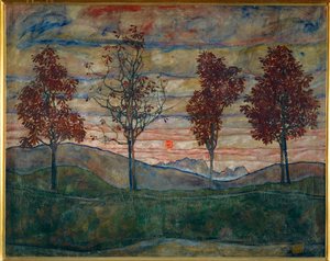 Vier Baeume (tuval üzerine yağlıboya) by Egon Schiele