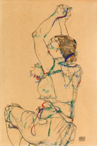 Kollarını Kaldırmış Kadın, 1914. by Egon Schiele