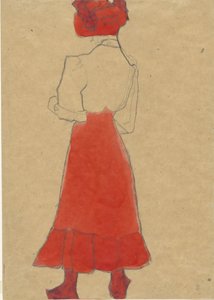Kırmızı etekli kadın, c. 1909. by Egon Schiele