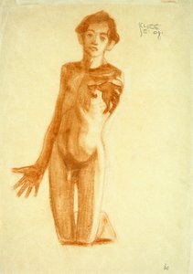 Diz çökmüş genç adam, 1908 by Egon Schiele