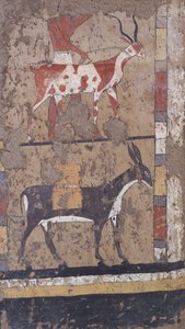 Luksor yakınlarındaki El Ghebelen'deki General ve Kral Iti Şansölyesinin mezarından buğday taşıyan antilop ve eşek. MÖ 2200-2000 (duvar resmi) by Egyptian