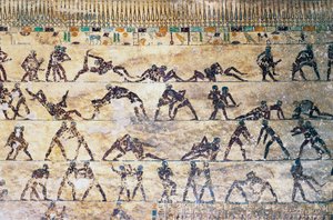 Dövüş sahneleri, duvar resmi, Kethi mezarı, Beni Hasan Nekropolü, Mısır, Mısır uygarlığı, Orta Krallık, Hanedan XII
