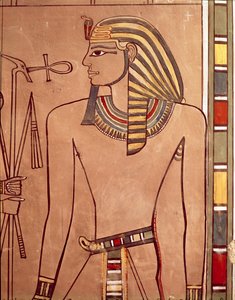 Amenhotep II (MÖ 1427-1392), mezarının lahit odasından dudaklarına kaldırılan bir ankh ile, New Kingdom (boyalı kireçtaşı) by Egyptian 18th Dynasty