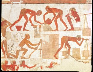 Tuthmosis III ve Amenhotep II'nin veziri Rekhmire Mezarı'ndan bir duvar inşaatı, Yeni Krallık (duvar resmi) (ayrıntılar için 202228'e bakınız) by Egyptian 18th Dynasty