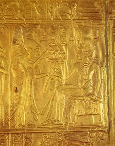 Altın Tapınaktan, Tutankhamun Mezarından detay (MÖ 1370-1352) Yeni Krallık (altın levha ile kaplı gesso ile kaplanmış ahşap)