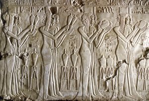 Mısır antikası: adak sunan genç kızlar. Kheruef Mezarı (TT 192) (18. Hanedan) by Egyptian 18th Dynasty