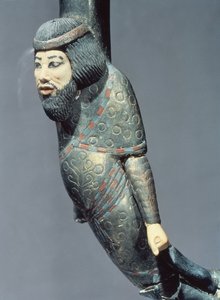 Tutankhamun (MÖ 1370-52) Yeni Krallık (ahşap ve fildişi) mezarından bir tören bastonunun ucundan bir Suriyeli figürü (ayrıca bkz. 149407)