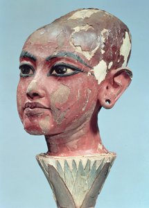 Mezarın girişinde bulunan bir nilüfer çiçeğinden çıkan çocuk kral Tutankhamun