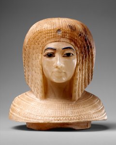 Kraliyet Kadın Başı Şeklindeki Kapak, MÖ 1349–36 dolayları. (traverten, mavi cam, obsidiyen) by Egyptian 18th Dynasty
