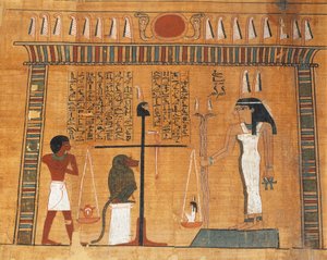 Ölüler Kitabı Papirüsü: Osiris#39;in mahkemesinde yargılanan merhum by Egyptian 18th Dynasty