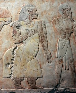 Punt Kraliçesi, Punt Ülkesi#39;ne yapılan keşif gezisini tasvir eden detay sahnesi, boyalı rölyef, Punt sütun dizisi, Hatshepsut#39;un cenaze tapınağı, Deir el-Bahari, Thebes nekropolü (Unesco Dünya Mirası Listesi) by Egyptian 18th Dynasty