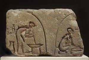 Yemek hazırlamanın kumtaşı kabartması (kumtaşı)
