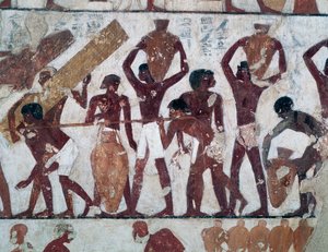 Ammon Tapınağı, Rekhmire Mezarı, TT100 Mezarı, Şeyh Abd el-Qurna, Theban Nekropolü (Unesco Dünya Mirası Listesi) olarak da bilinen depolara yiyecek taşınması by Egyptian 18th Dynasty