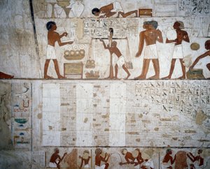 Altın ve gümüş tartı, Rekhmire Mezarı, Şeyh Abd el Qurnah Nekropolü, Luksor, Thebes (Unesco Dünya Mirası Listesi) fresklerinden detay by Egyptian 18th Dynasty