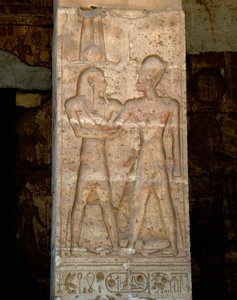 Ancient Egyptian Art: Low Relief on column of the temple of Sethi I (Sety or Seti I by Egyptian 19th Dynasty