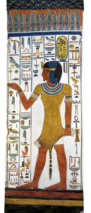 Mısır, Thebes, Luksor, Kraliçeler Vadisi, Nefertari Mezarı, 19. hanedandan kalma mezar odasındaki sütun üzerinde duvar resmi by Egyptian 19th Dynasty