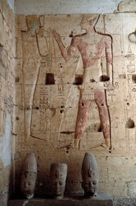 Egyptian antiquite: low relief from the temple of Sethi I in Abydos. 1318 BC Egypt by Egyptian 19th Dynasty