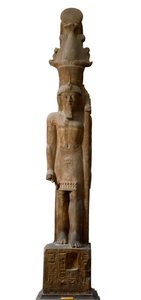 Mısır antik: pembe gres 19. hanedan Firavun Sethi II (Seti veya Sety) (MÖ 1200-1194) heykeli, tanrı Amon, Dim sembolü ile bir asa taşır. 465 cm. Torino Mısır Müzesi. by Egyptian 19th Dynasty
