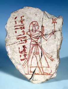 Deir El-Medina'dan erkek figürlü Ostrakon (boyalı kireçtaşı)