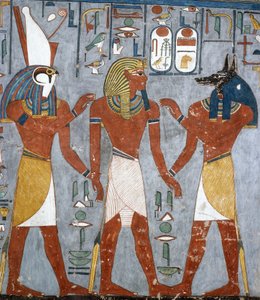 Horus ve Anubis arasındaki Ramses I, fresk, mezar odası, Ramses I Mezarı (KV16), Krallar Vadisi, Thebes (Unesco Dünya Mirası Listesi)