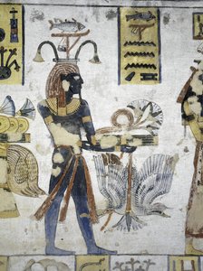 Mısır, Thebes, Luksor, Krallar Vadisi, Ramses III Mezarı, yirminci hanedandan ritüel tekliflerin duvar resmi by Egyptian 20th Dynasty
