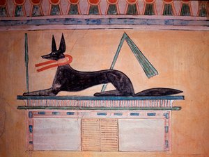 Çakal başlı Anubis, mumyalama tanrısı. Prens Khaemweset II