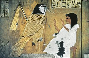 Ölüler Kitabı'ndan Altın Şahin'e dönüşen sahnenin duvar resmi by Egyptian 20th Dynasty