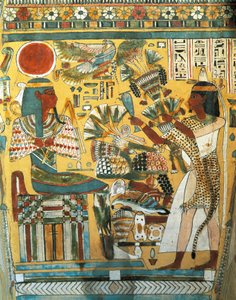 Amon Tapınağı'nın yazarı Ankt Ef Rhonson'un lahiti, iç detay: Batı tanrısına çiçekler sunan merhum, Yeni Krallık, Hanedan XX by Egyptian 20th Dynasty