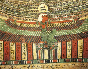 Teb Taşakheper Lahdi'nden öbür dünyaya giden sahte kapıyı koruyan tanrıça Nut'u tasvir eden sıvalı ve boyalı ahşap by Egyptian 26th Dynasty