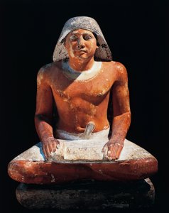 Eski Mısır: Saqqara (Sakkara), 5. hanedan, antik imparatorluk (kireçtaşı) nekropolünden oturan bir katip heykeli