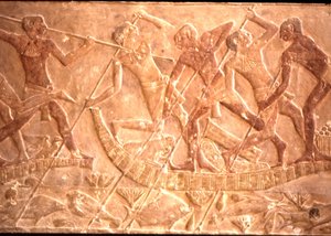 Papirüs Teknesinden Balık Mızraklayan Adamlar, Ptah-Hotep Mezarı, 5. Hanedan (fotoğraf) by Egyptian 5th Dynasty