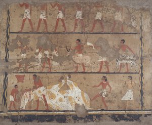 Sığır yetiştirme, katliam, adak ve kurban taşıyanlar, Iti ve Neferu Mezarı (duvar resmi) sahneleri by Egyptian 6th Dynasty