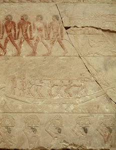 Eski Krallık, Mereruka Mastaba'dan bir tekne çekme (boyalı kireçtaşı)