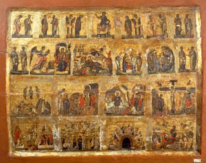 Deesis Row ve On İki Büyük Ziyafet (panelde boya ve altın varak) by Egyptian School
