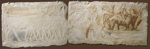 Sığır ve Balık Tutan Köylülerin Rölyefi, Eski Krallık, MÖ 2450-2290 (boyalı kireçtaşı)