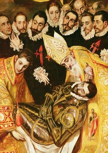 The Burial of Count Orgaz, detail of the Count with St. Stephen and St. Augustine, 1586  (detail of 44240) by El Greco