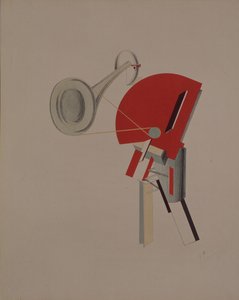 okuyucu. A. Kruchenykh, 1920-1921 tarafından Güneşe Karşı Zafer operası için heykelcik by Eliezer Markowich Lissitzky