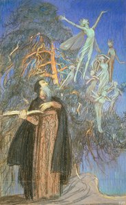 Prospero ve Ariel, Broadcasting House için yaptırılan kayıp bir resim için bir çalışma, Londra, c.1931 (kağıt üzerinde pastel) by Eleanor Fortescue Brickdale