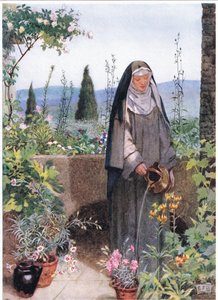 Aziz Clare kurduğu manastırın bahçesinde (litho) by Eleanor Fortescue Brickdale