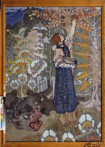 Un conte de peri (La belle et la bete) - Bir peri masalı (Kız ve canavar) - Resim Elena Dmitryevna Polenova (1850-1898), tuval üzerine yağlı boya by Elena Polenova