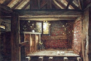 Kirişler arasında, Speke Hall, Liverpool (gemide kağıt üzerine sulu boya) by Elias Mollineaux Bancroft