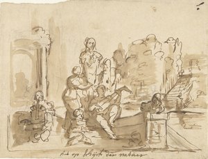 Bir bahçede müzik yapan figürlerle alegori by Elias van Nijmegen