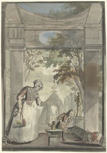 Çocuğu el arabasından deviren çocuğa hizmetçi by Elias van Nijmegen